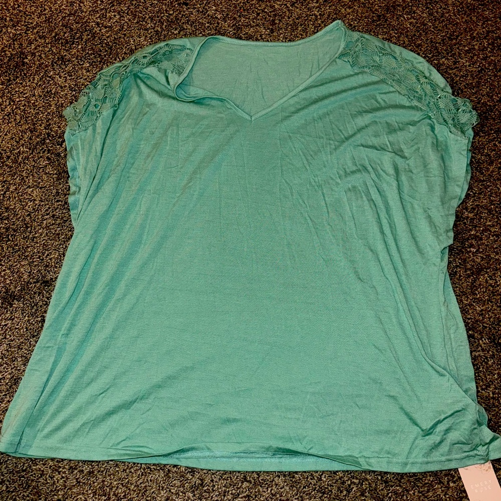 SHEIN- Emery Rose lace sleeve Tealish color plus size